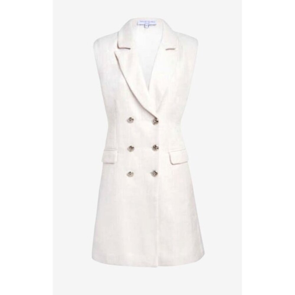 Taylor Tillman Double Breasted Sleeveless Mini Dress Notch Collar White Womens L